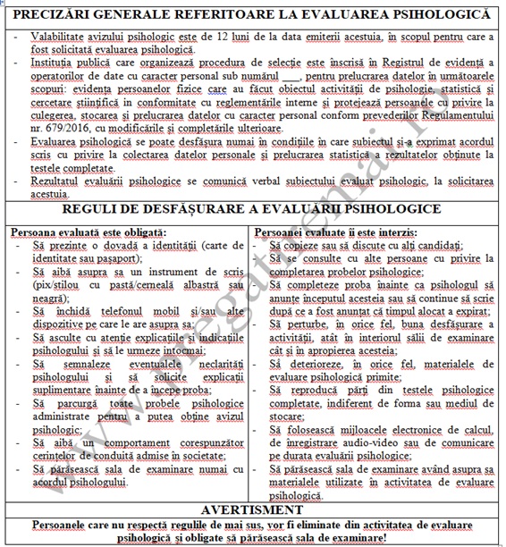 Reguli privind susținerea evaluării psihologice M.A.I.